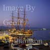 GW01995-50 = Cutty Sark Tall Ship AMERIGO VESPUCCI at night at berth in the hospitality village in the Port of Palma de Mallorca, Baleares, Spain.