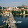 GW01610-32 = View of the little quarter Hradcany and Prague Castle over Charles bridge from old town bridge tower. Prague, Czech Repulic. Aug 1995. 