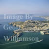 GW02475-32 = Aerial view over Ibiza Town and port with Formentera ferry + Windstar Sailing Cruise liner, Ibiza, Baleares, Spain. 28 Sep 1996. 