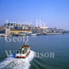 GW02970-32 = Aerial view of R. Tagus commuter ferry approaching Praca de Comercio ferry terminal and view towards Castelo de Sao Jorge, Igreja de Sao Vicente de Fora and Pantheonn of Santa Engracia). 