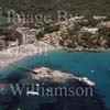 GW24567-50 = Aerial image ( with beach, bay, island restaurant and pleasure craft ) of Camp de Mar, Andratx, SW Mallorca, Balearic Islands, Spain.