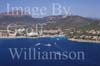 GW24631-50 = Aerial image from seaward ( with leisure boats, golf course and hilly backdrop ) of Camp de Mar, Andratx, SW Mallorca, Balearic Islands, Spain.