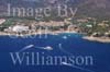 GW24633-50 = Aerial image from seaward ( with leisure boats, golf course and hilly backdrop ) of Camp de Mar, Andratx, SW Mallorca, Balearic Islands, Spain.