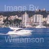 GW32340-60 = Boat Show Bound - Fairline motor yacht ( with Belver Castle and Paseo Maritimo in the background ) heading for Palma International Boat Show 2008 in Old Port ( Moll Vell / Muelle Viejo ) Area of the Port of Palma de Mallorca, Balearic Islands, Spain. 25th April 2008.