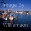 GW32530-60 = Scene with fishing boats in the foreground looking towards the Palma International Boat Show 2008, Port of Palma de Mallorca, Balearic Islands, Spain. 1st May 2008.