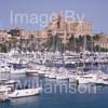 GW32605-60 = Panoramic view over Palma International Boat Show 2008 with gothic Palma Cathedral in the background, in the Palma Old Port ( Moll Vell / Muelle Viejo ) Area of the Port of Palma de Mallorca, Balearic Islands, Spain. 2nd May 2008.