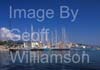 GW32845-60 = Panoramic scene in the Regatta Village during the Superyacht Cup Palma 2008 / Ulysse Nardin Cup on Quay San Carlos / Dique Oeste ( with Castilo San Carlos and historic Porto Pi lighthouse in the background )  in  the Port of Palma de Mallorca, Balearic Islands, Spain. 12th June 2008.