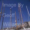 GW33335-60 = Scene in regatta village on Paseo Maritimo - man aloft - during the XXIV TROFEO ALMIRANTE CONDE DE BARCELONA - Conde de Barcelona Classic Boats Sailing Regatta, Palma de Mallorca, Balearic Islands, Spain on race day one. 13th August 2008.