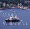 GW33506-60 = Luxury motor yacht Amarella ( in forground ) at anchor in the Bay of Santa Ponsa ( Santa Ponca ) in South West Mallorca, Balearic Islands, Spain. 15th August 2008.