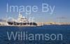 GW33855-60 = 436 feet long Superyacht / Megayacht "Al Mirqab" ( owned by the Emir of Qatar ), on berth in the Port of Palma de Mallorca ( with historic Gothic Palma Cathedral in the background ), Balearic Islands,  Spain. 9th November 2008.