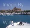 GW34115-60 = Entering Palma International Boat Show 2009 on board a Sanlorenso SL88 superyacht, with Palma Cathedral ahead, Palma de Mallorca / Majorca, Balearic Islands, Spain. 23rd April 2009.