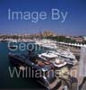 GW34165-60 = Palma International Boat Show 2009 - Panoramic Images with the Sanlorenzo stand in the foreground ( Sanlorenzo 40 Alloy, SD92, SL88, SL82, SL72 and Bluegame 47 in the basin after a demo spin ) and historic Palma Gothic Cathedral behind, Palma Old Port ( Moll Vell / Muelle Viejo ), Port of Palma de Mallorca, Balearic Islands, Spain. 2nd May 2009.