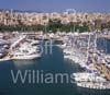 GW34235-60 = Palma International Boat Show 2009 - panoramic view with historic Paseo Maritimo behind, Palma Old Port ( Moll Vell / Muelle Viejo ), Port of Palma de Mallorca, Balearic Islands, Spain. 2nd May 2009.