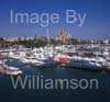 GW34240-60 = Palma International Boat Show 2009 - panoramic view with historic Palma gothic Cathedral behind, Palma Old Port ( Moll Vell / Muelle Viejo ), Port of Palma de Mallorca, Balearic Islands, Spain. 2nd May 2009.