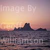 GW09025 = Famous Es Vedra island ahead at sunset, Ibiza, Balearic Islands, Spain. 24 August 2001. 
