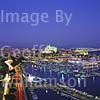 GW03800 = Evening view of Paseo Maritimo, Real Club Nautico de Palma and Cathedral, Palma de Mallorca, Baleares, Spain. 1997. 