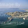 GW02475 = Aerial view over Ibiza Town and port with Formentera ferry + Windstar Sailing Cruise liner, Ibiza, Baleares, Spain. 28 Sep 1996. 