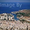 GW05690 = Aerial view over Ciutadella, Menorca, Baleares, Spain. 1999. (plus departing ferry to Alcudia, Mallorca). 